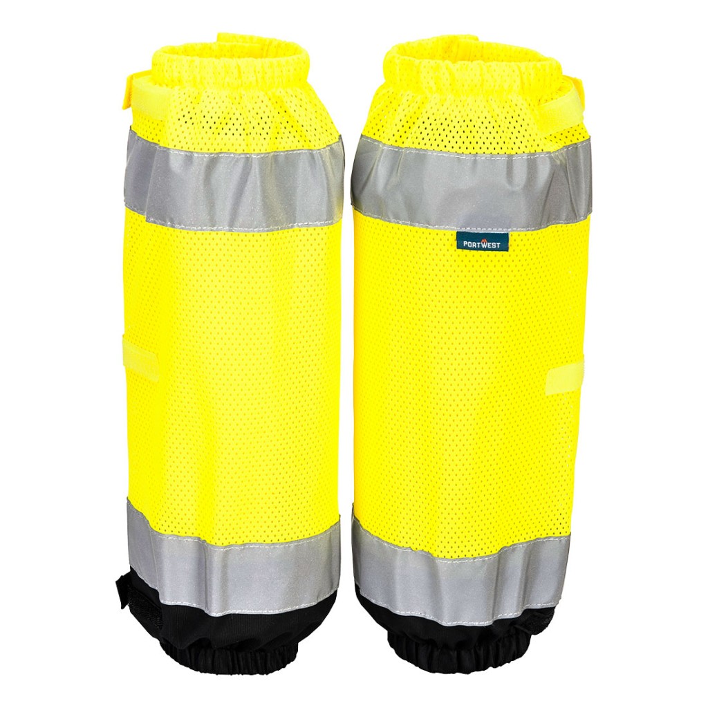 A high-visibility yellow workwear garment featuring retroreflective tape panels, suitable for a wide range of outdoor and site work applications.