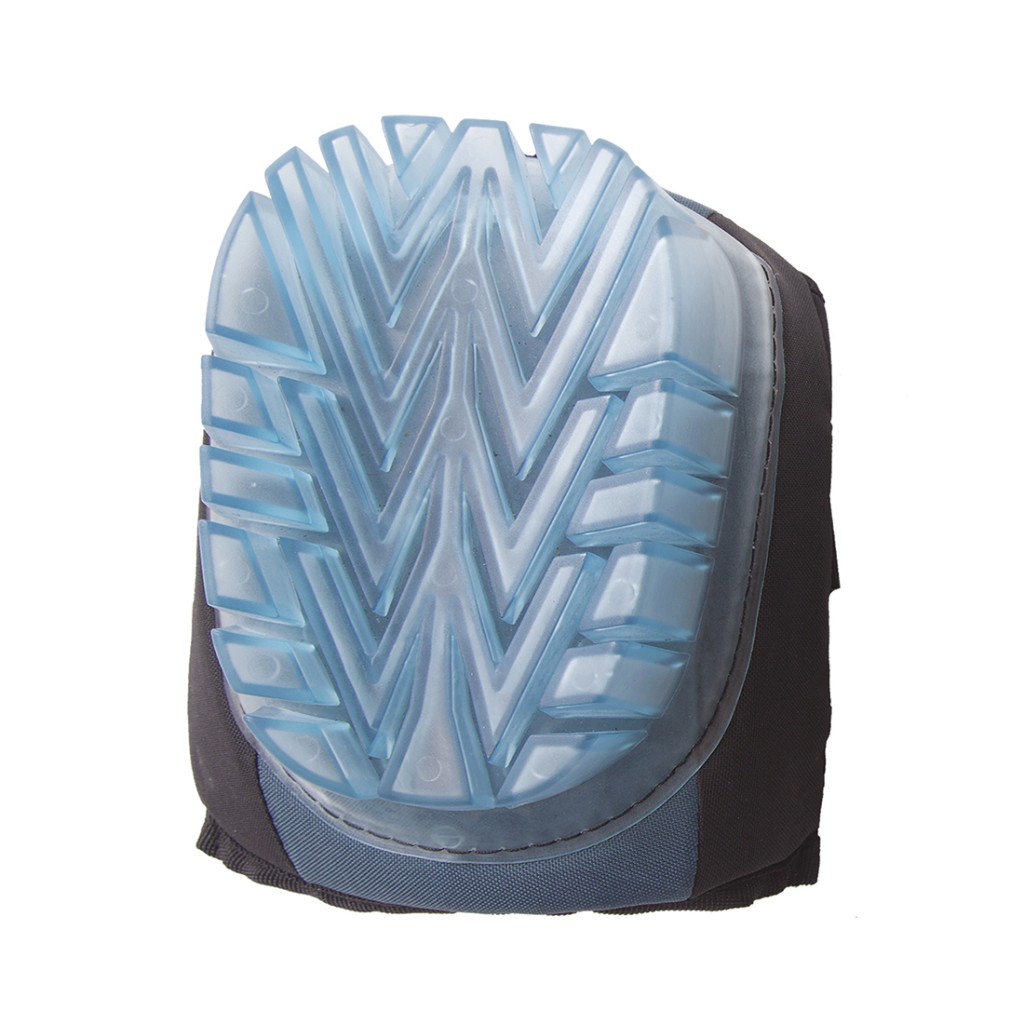 A pair of foam-padded knee pads with adjustable straps, designed to protect the knees during kneeling work.