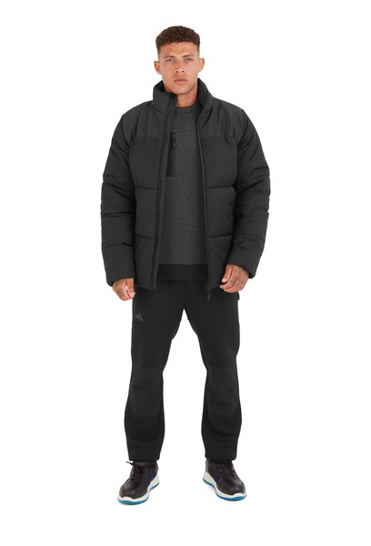 A black padded jacket featuring a warm thermal lining, suitable for a wide range of outdoor and site work applications.