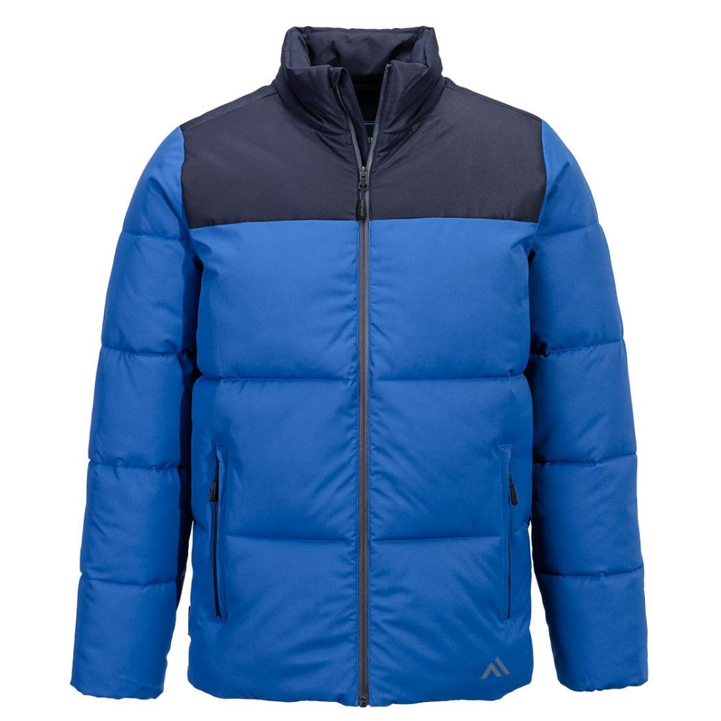 A navy blue padded jacket featuring a warm thermal lining, suitable for a wide range of outdoor and site work applications.