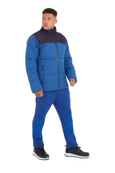 A navy blue padded jacket featuring a warm thermal lining, suitable for a wide range of outdoor and site work applications.