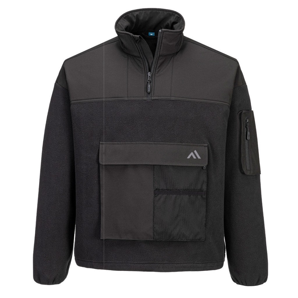 A black workwear garment featuring a full-length zip front, suitable for a wide range of outdoor and site work applications.