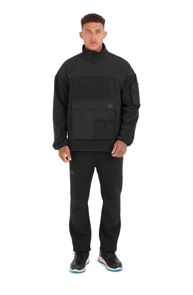 A black workwear garment featuring a full-length zip front, suitable for a wide range of outdoor and site work applications.