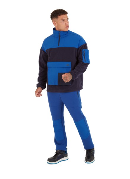 A navy blue workwear garment featuring a full-length zip front, suitable for a wide range of outdoor and site work applications.