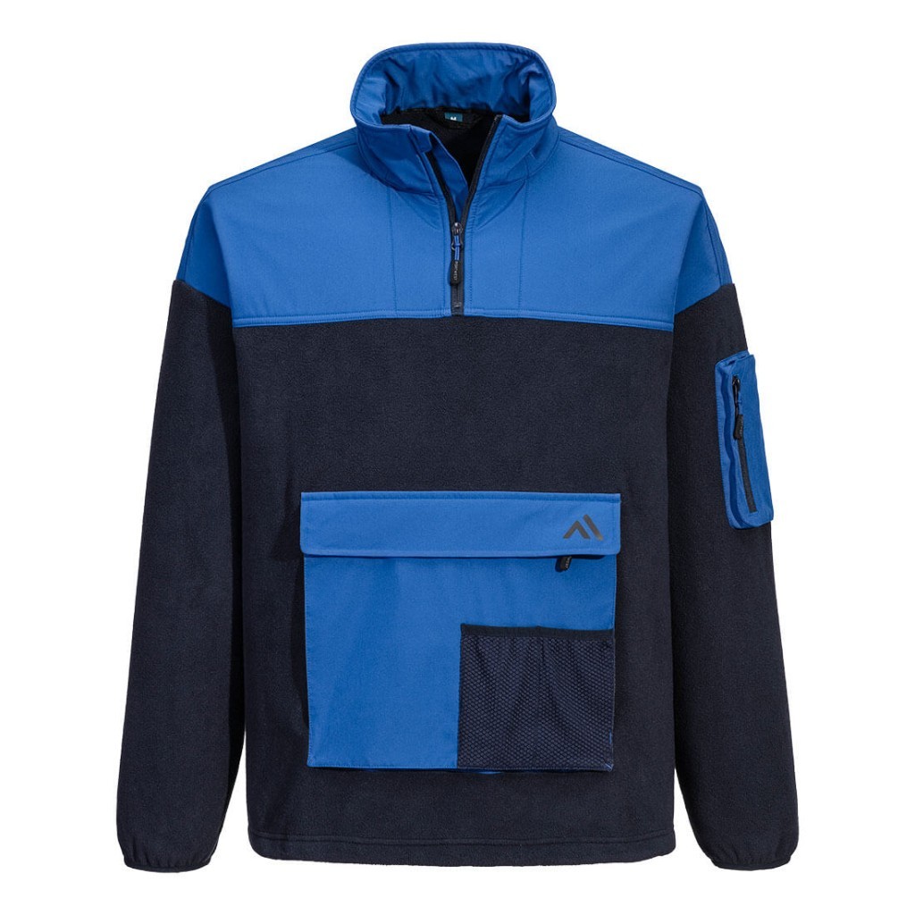 A navy blue workwear garment featuring a full-length zip front, suitable for a wide range of outdoor and site work applications.