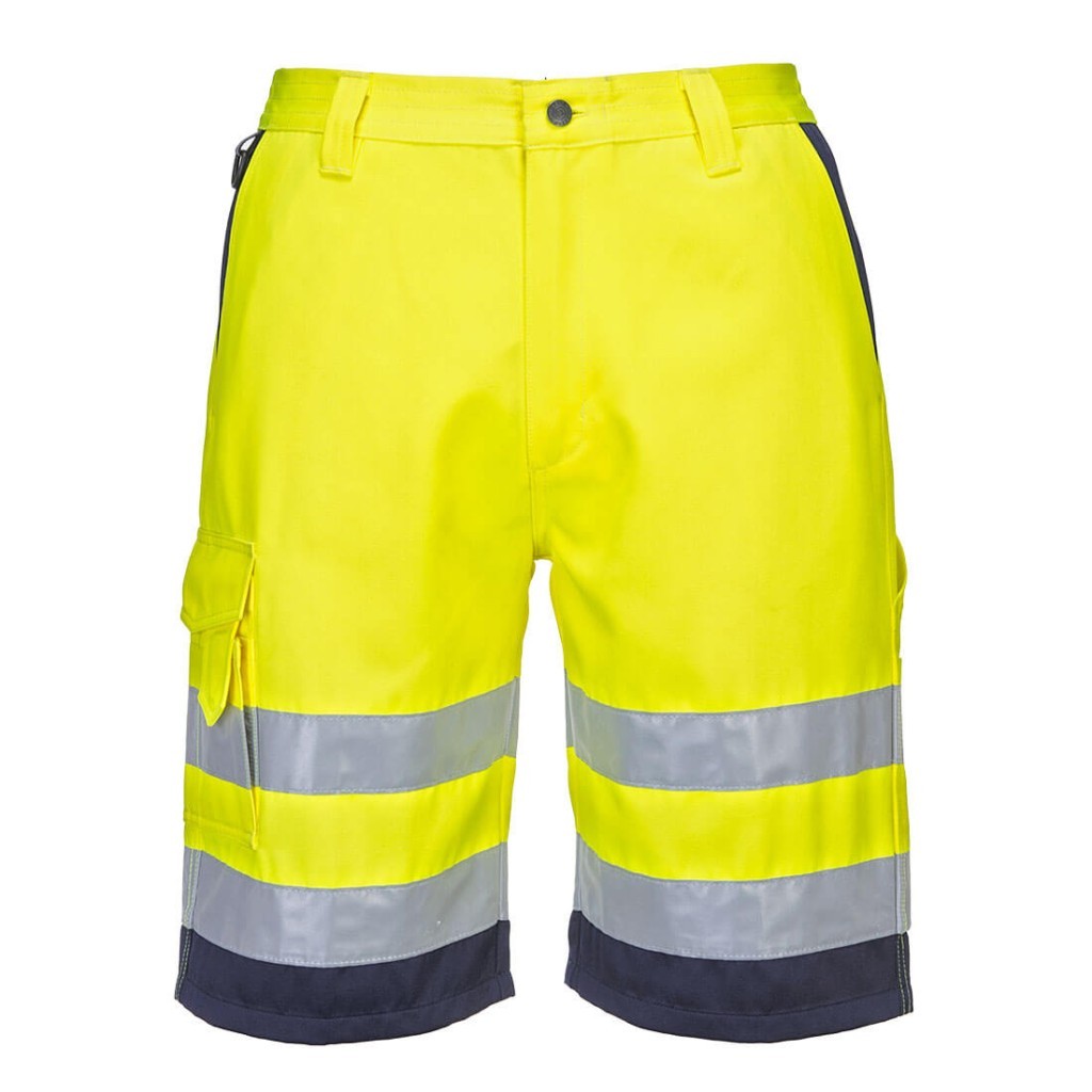 A high-visibility yellow workwear garment featuring retroreflective tape panels, suitable for a wide range of outdoor and site work applications.