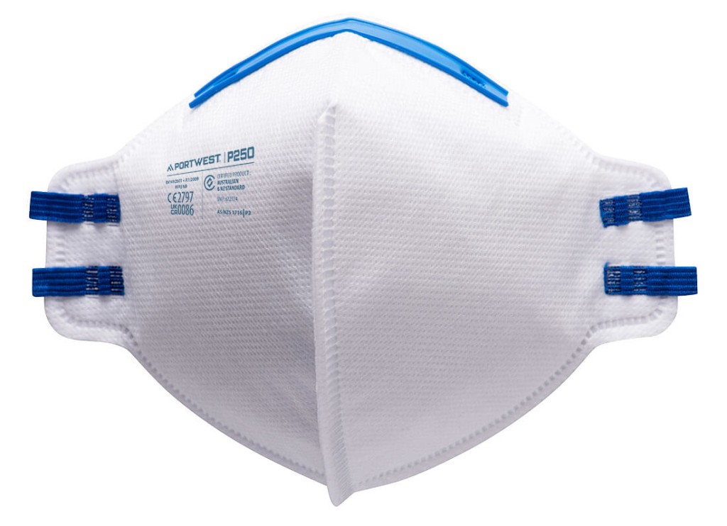 An FFP2-rated disposable dust mask with a moulded face piece and nose wire, offering protection against medium-level dust and particulates.
