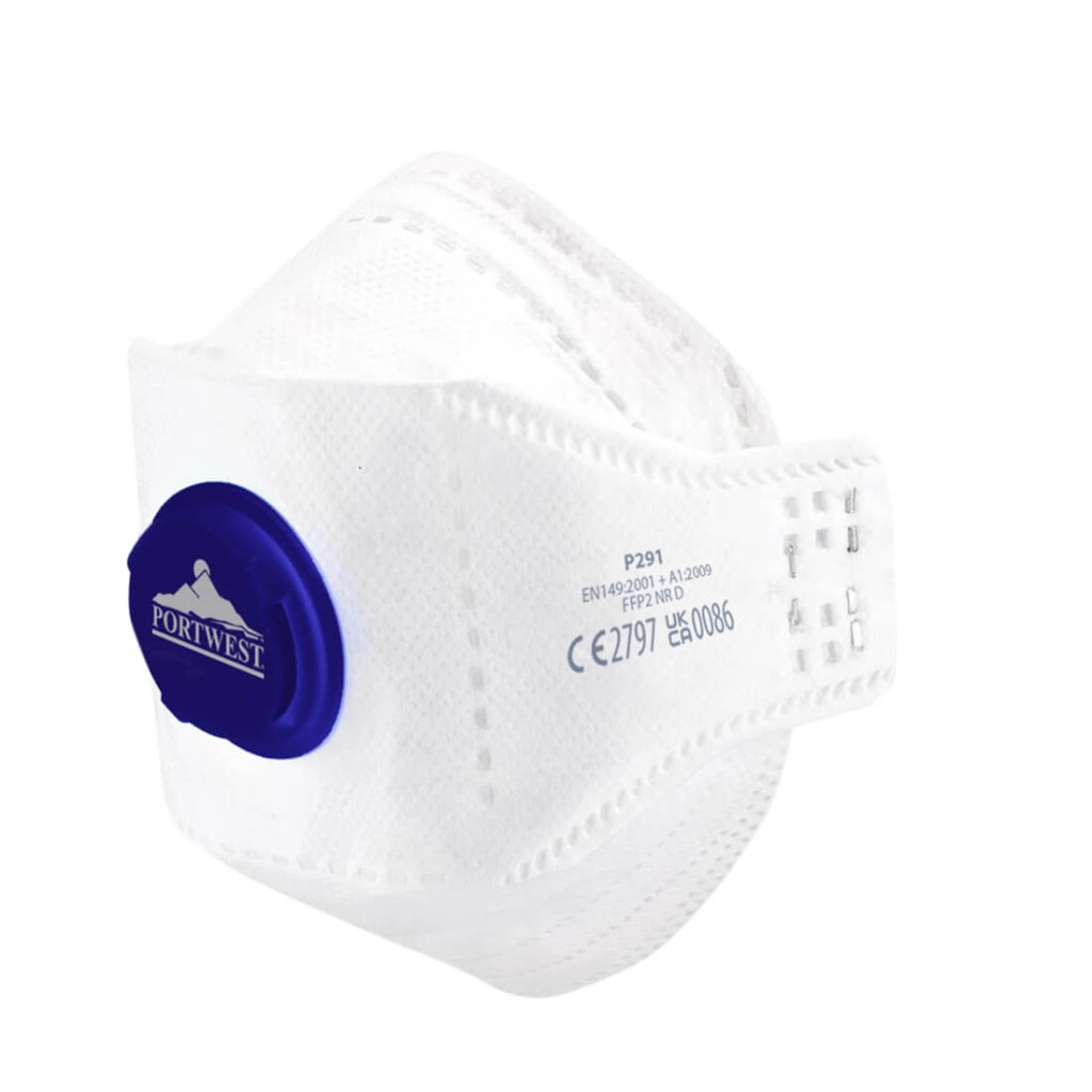 An FFP2-rated disposable dust mask with a moulded face piece and nose wire, offering protection against medium-level dust and particulates.