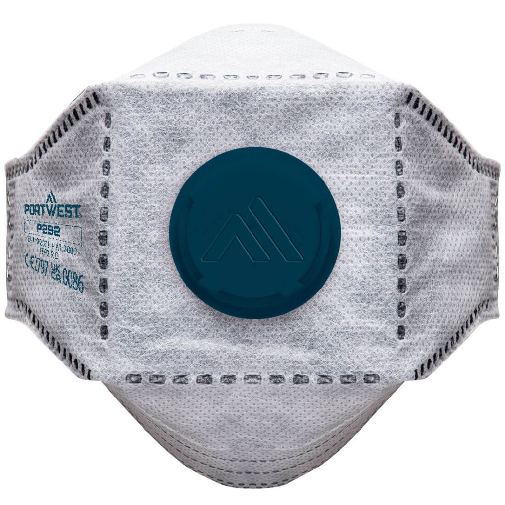 An FFP2-rated disposable dust mask with a moulded face piece and nose wire, offering protection against medium-level dust and particulates.