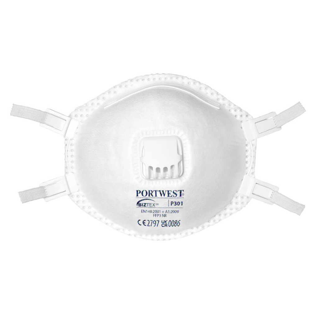 An FFP3-rated disposable respirator with a moulded cup shape and an exhalation valve, providing high-filtration protection against fine dust and particles.