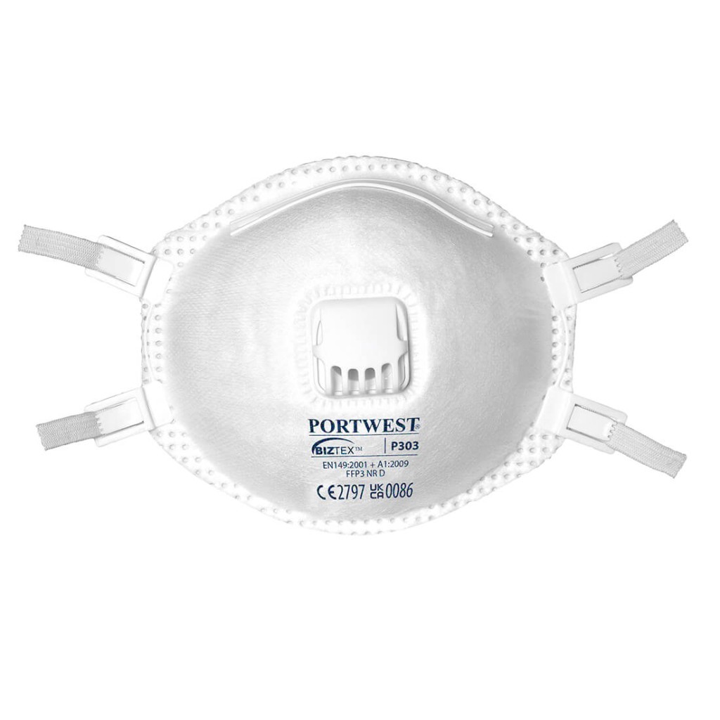 An FFP3-rated disposable respirator with a moulded cup shape and an exhalation valve, providing high-filtration protection against fine dust and particles.