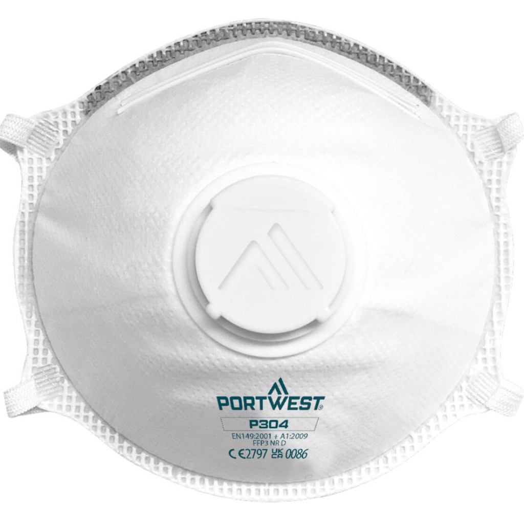 An FFP3-rated disposable respirator with a moulded cup shape and an exhalation valve, providing high-filtration protection against fine dust and particles.