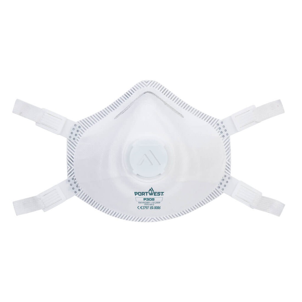 An FFP3-rated disposable respirator with a moulded cup shape and an exhalation valve, providing high-filtration protection against fine dust and particles.