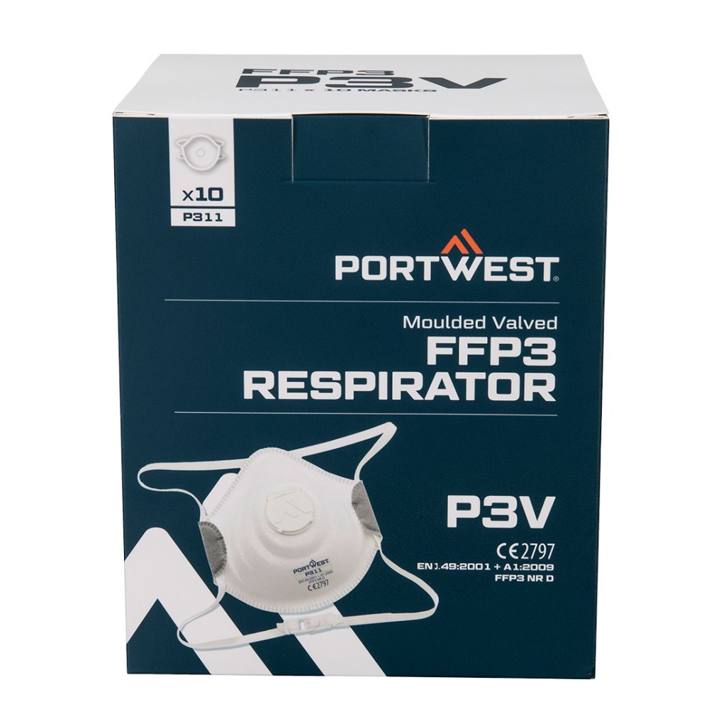 An FFP3-rated disposable respirator with a moulded cup shape and an exhalation valve, providing high-filtration protection against fine dust and particles.
