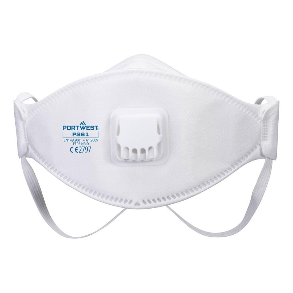 An FFP3-rated disposable respirator with a moulded cup shape and an exhalation valve, providing high-filtration protection against fine dust and particles.