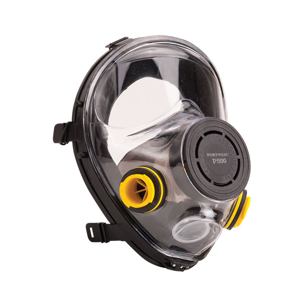 A moulded disposable dust mask with a nose clip and elasticated headbands, designed to filter airborne particulates during dusty work.