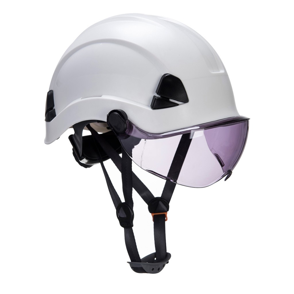 A protective face visor with a clear scratch-resistant polycarbonate shield and adjustable headband, offering full-face protection during grinding or chemical handling.