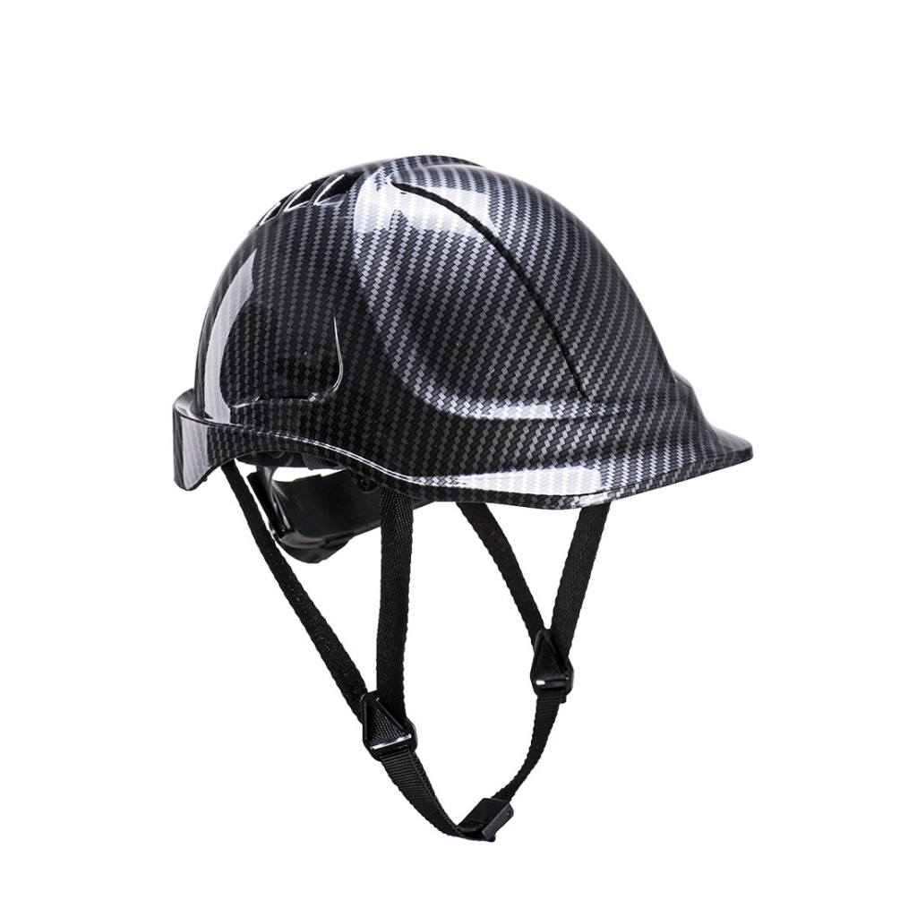 A grey safety helmet with an adjustable suspension harness and ventilation slots, providing impact protection on construction sites.