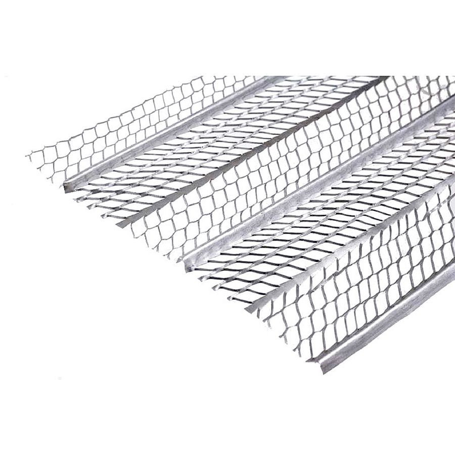 A close-up of a piece of expanded metal lath with diamond-shaped openings and three raised, reinforced rib lines, typically used in construction for plaster or stucco support.