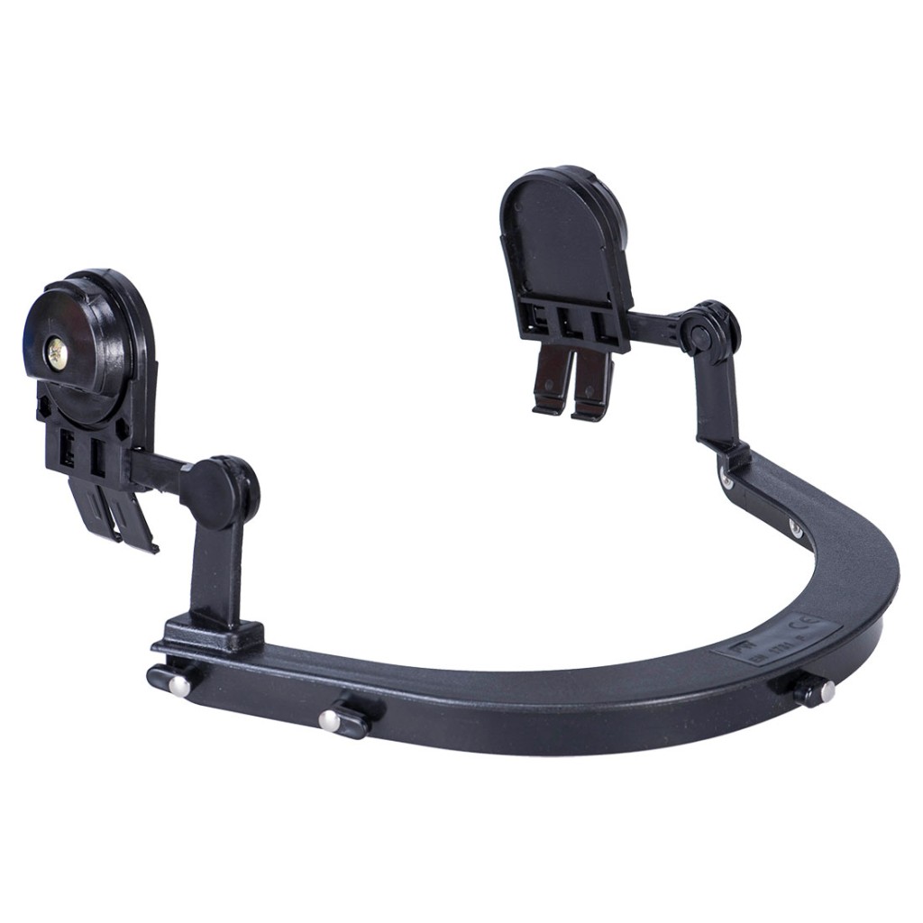 A black safety helmet with an adjustable suspension harness and ventilation slots, providing impact protection on construction sites.
