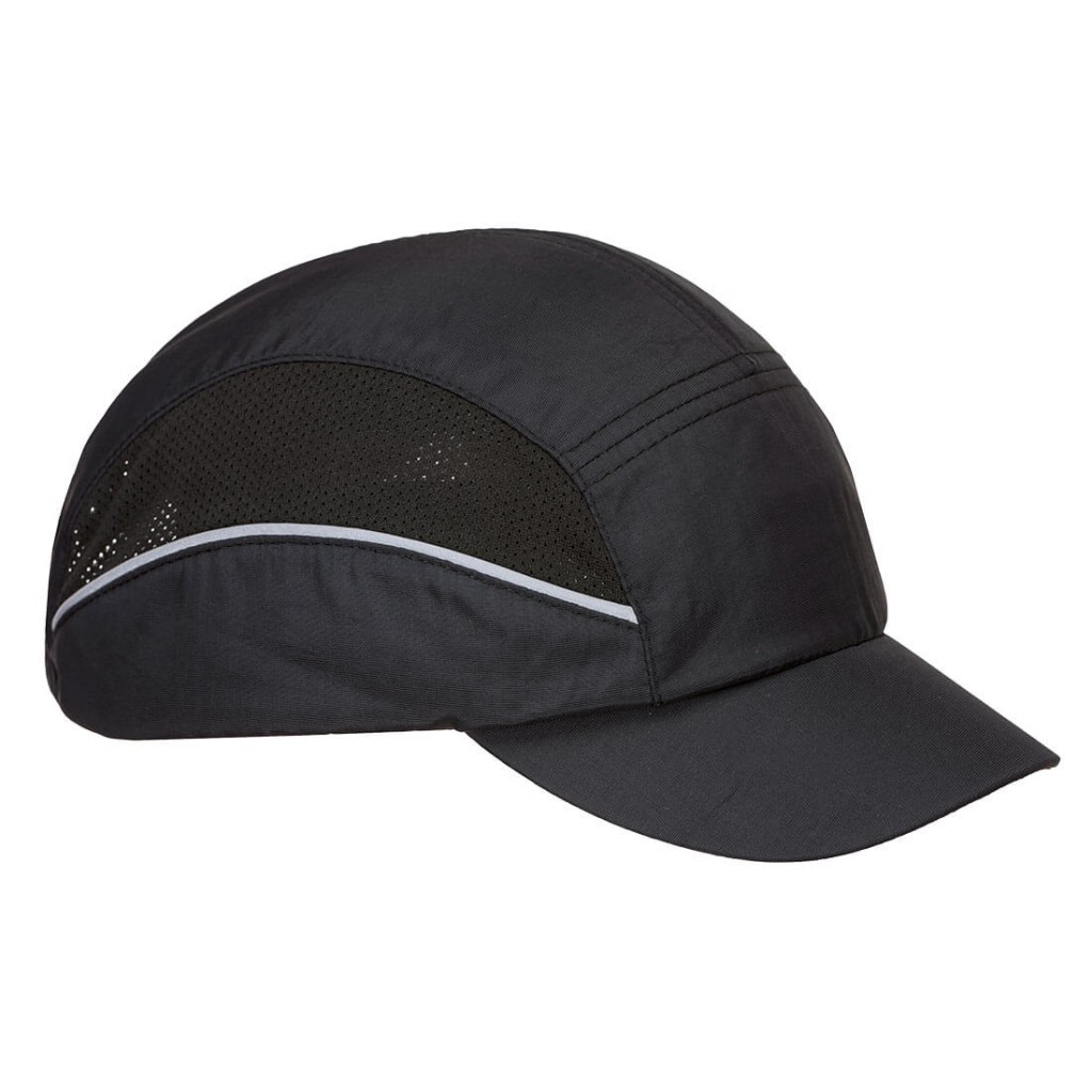 A black bump cap with a lightweight internal protective shell, designed to protect against minor head bumps and scrapes.