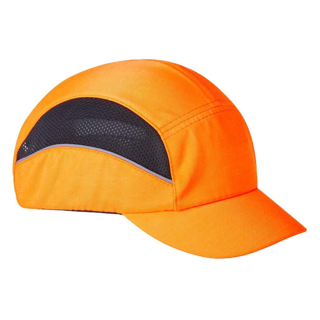 A orange bump cap with a lightweight internal protective shell, designed to protect against minor head bumps and scrapes.