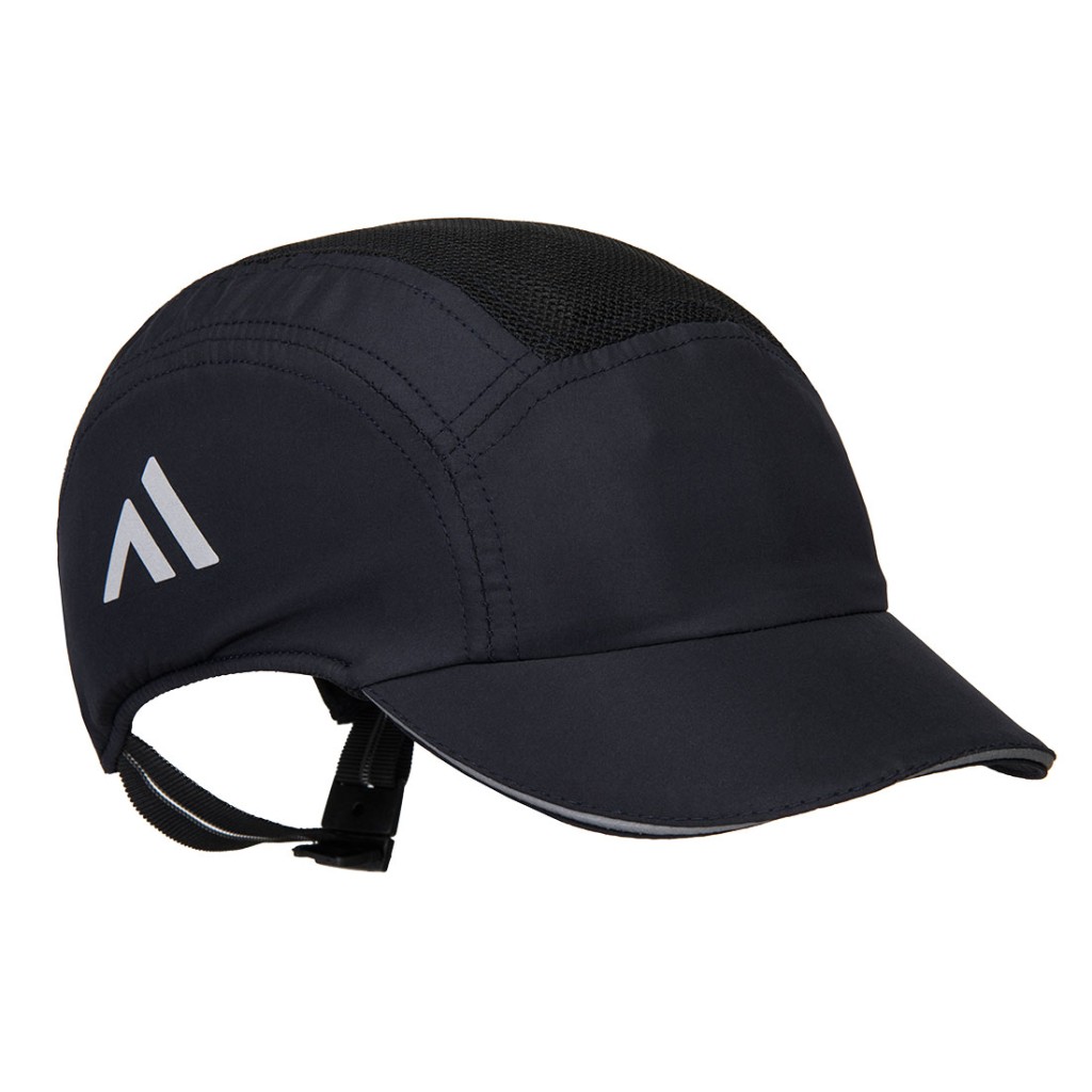A navy blue bump cap with a lightweight internal protective shell, designed to protect against minor head bumps and scrapes.