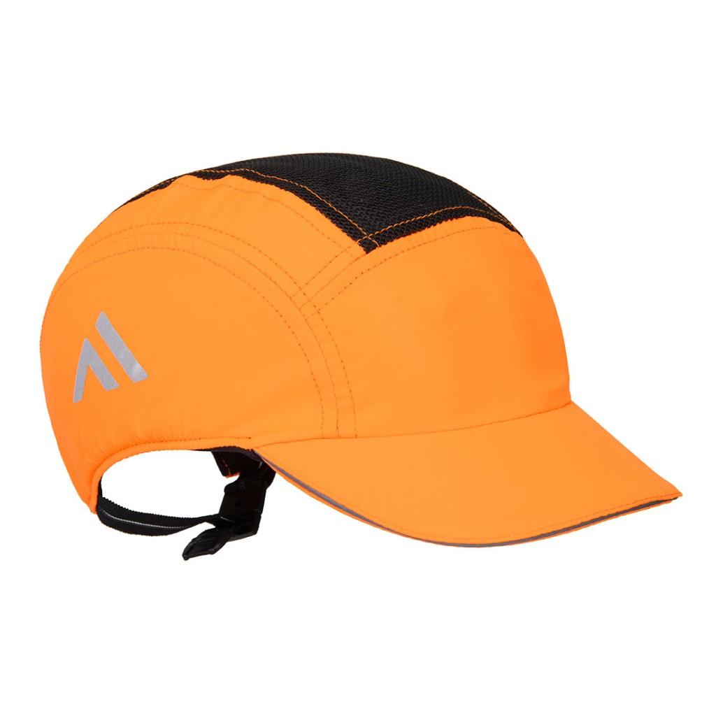 A orange bump cap with a lightweight internal protective shell, designed to protect against minor head bumps and scrapes.