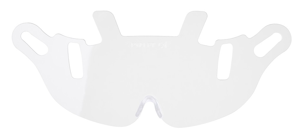A protective face visor with a clear scratch-resistant polycarbonate shield and adjustable headband, offering full-face protection during grinding or chemical handling.