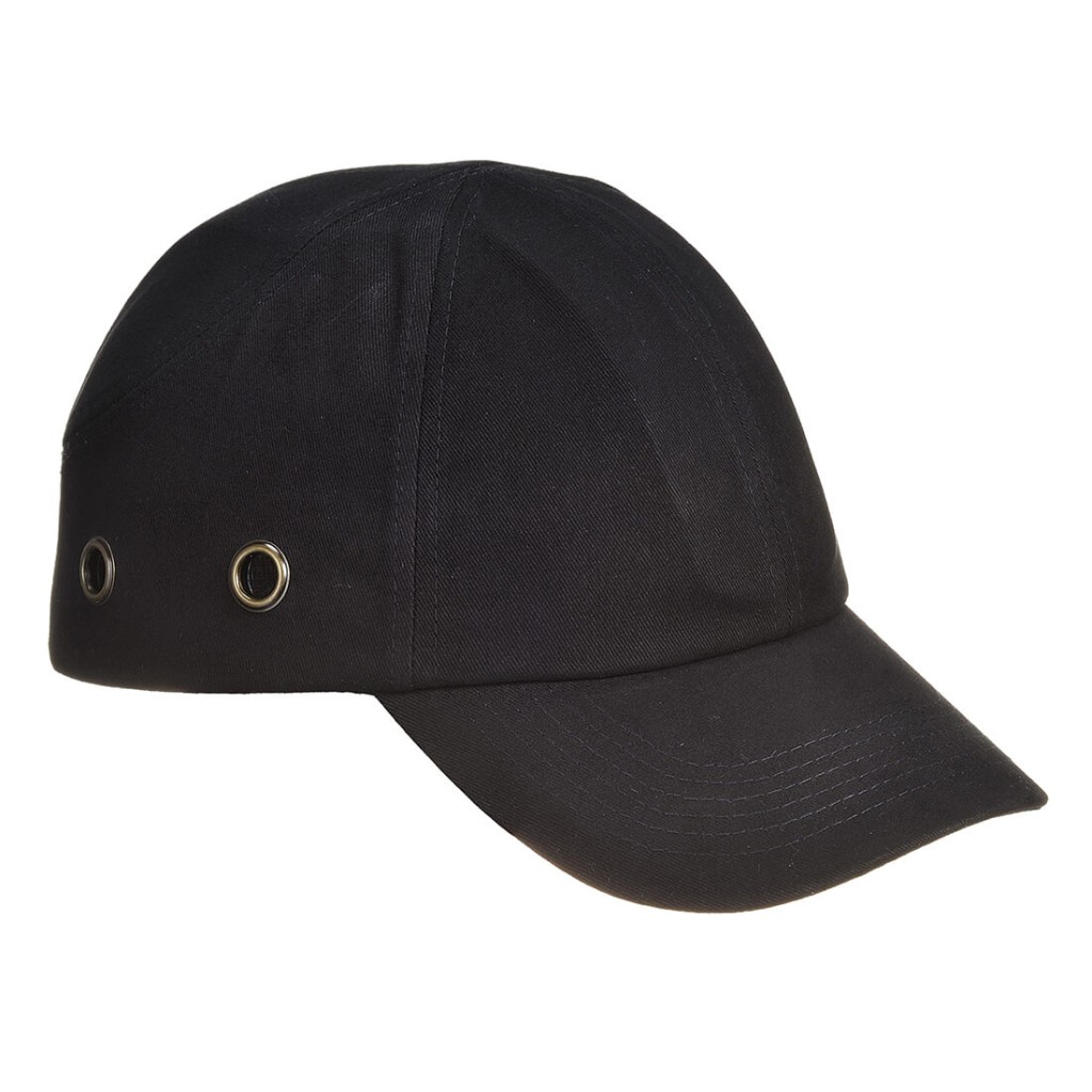 A black bump cap with a lightweight internal protective shell, designed to protect against minor head bumps and scrapes.