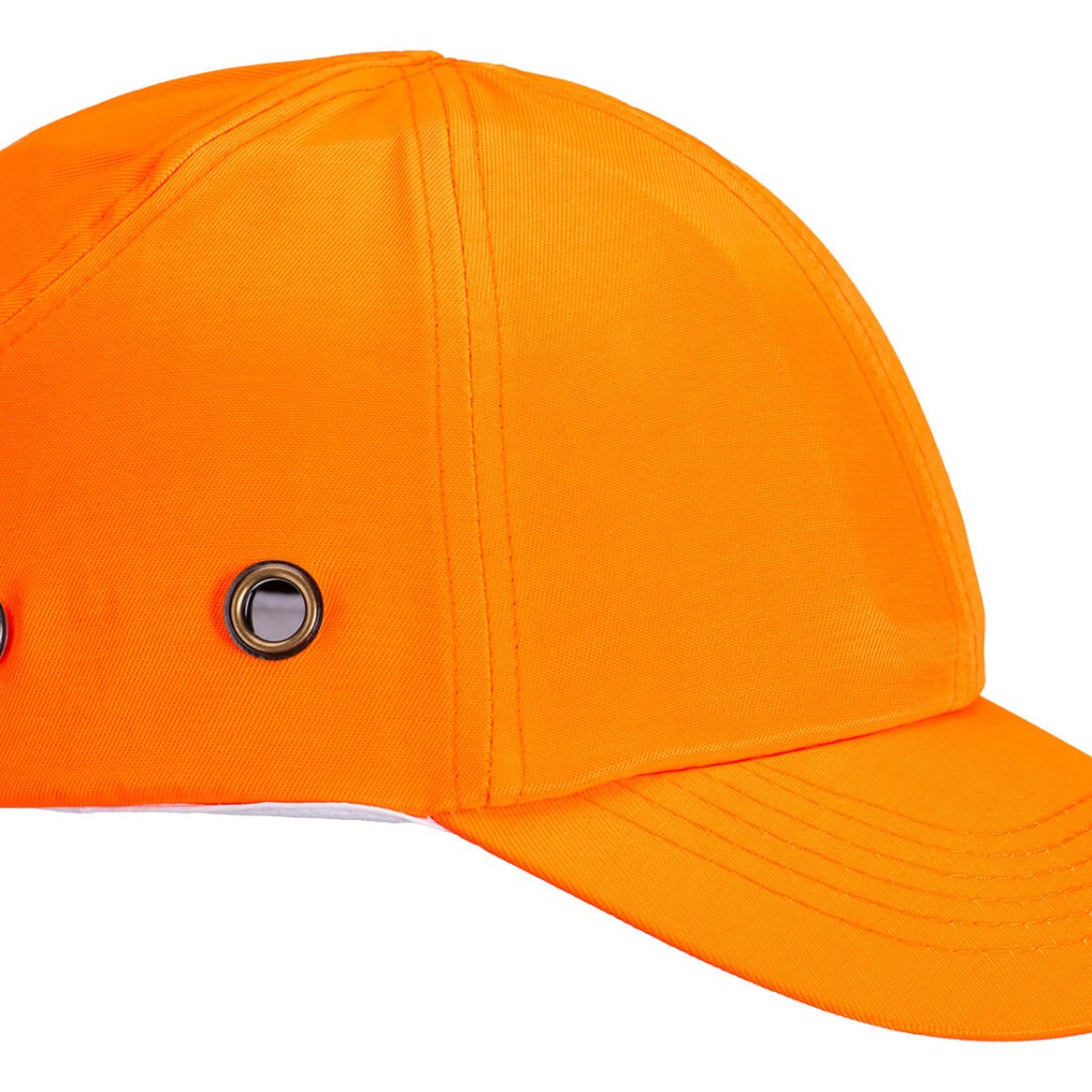 A orange bump cap with a lightweight internal protective shell, designed to protect against minor head bumps and scrapes.