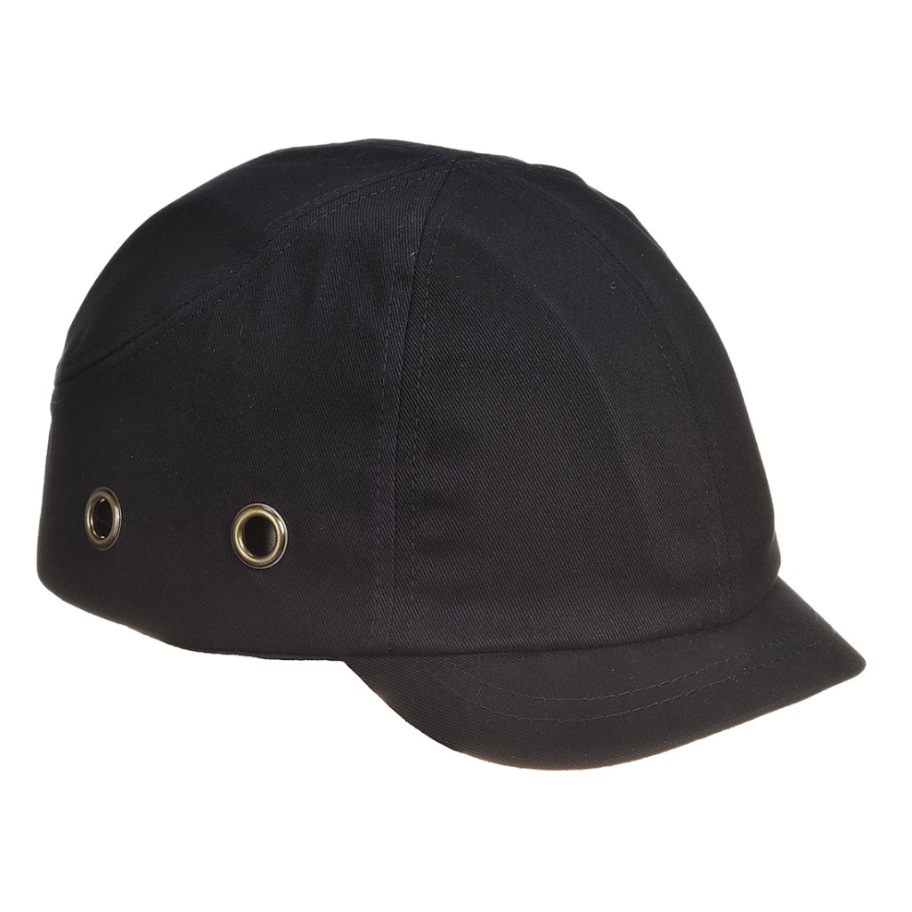A black bump cap with a lightweight internal protective shell, designed to protect against minor head bumps and scrapes.