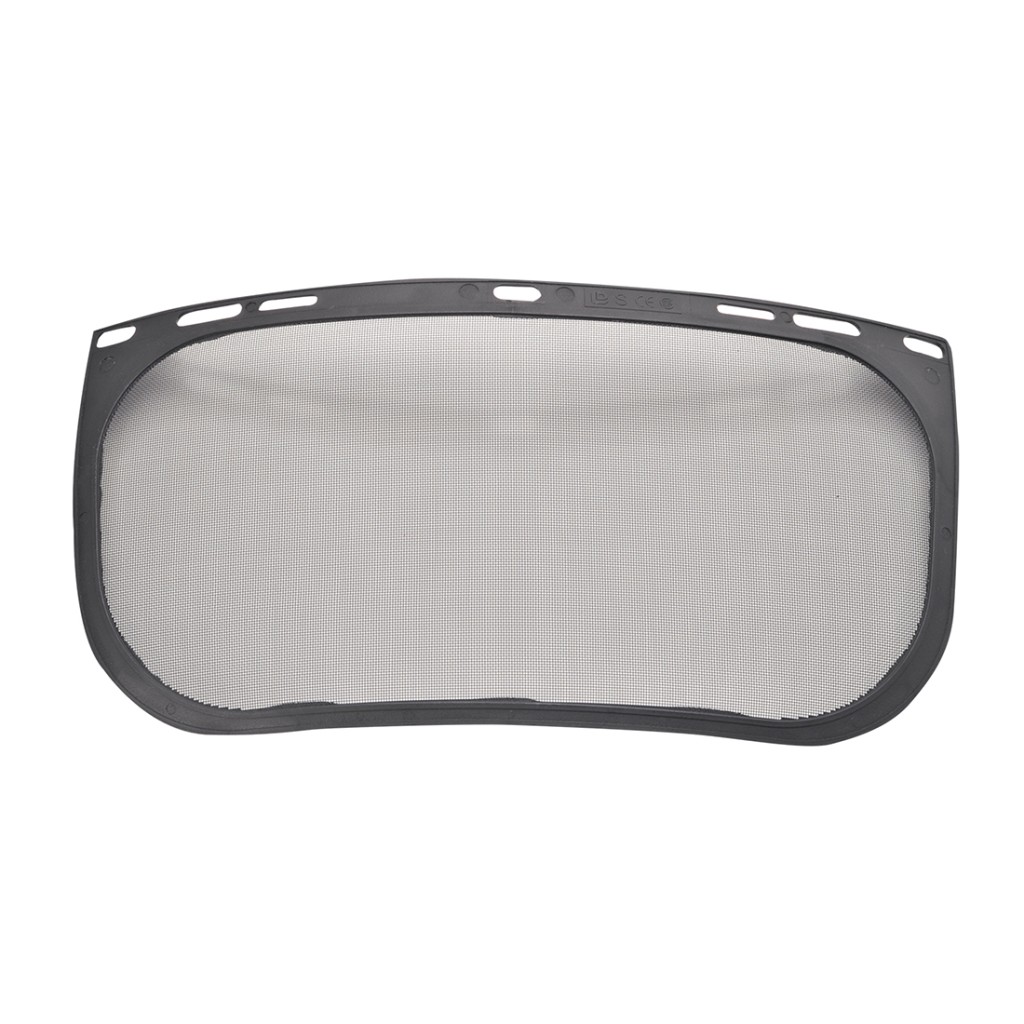 A protective face visor with a clear scratch-resistant polycarbonate shield and adjustable headband, offering full-face protection during grinding or chemical handling.