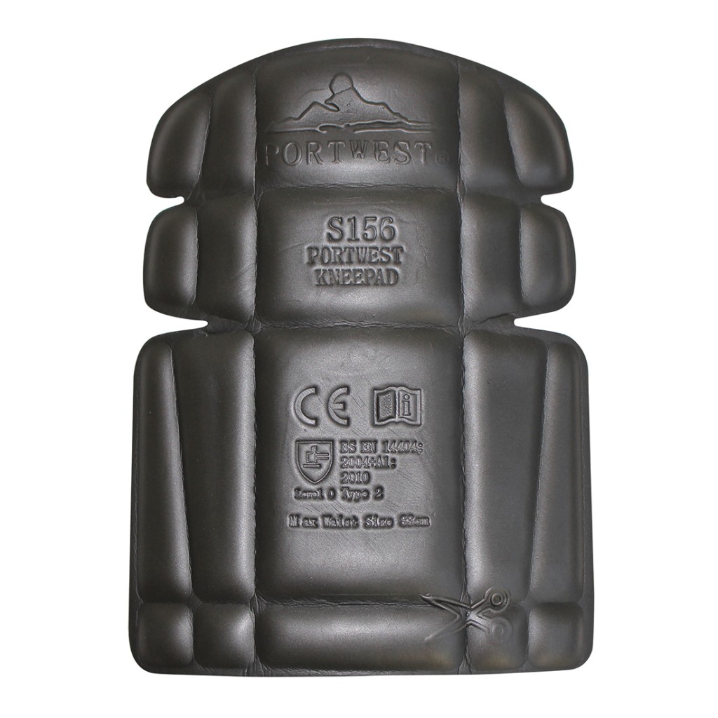 A pair of foam-padded knee pads with adjustable straps, designed to protect the knees during kneeling work.