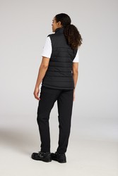 A women's black safety vest featuring a warm thermal lining, suitable for a wide range of outdoor and site work applications.