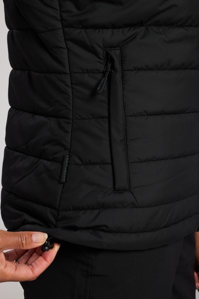 A women's black safety vest featuring a warm thermal lining, suitable for a wide range of outdoor and site work applications.