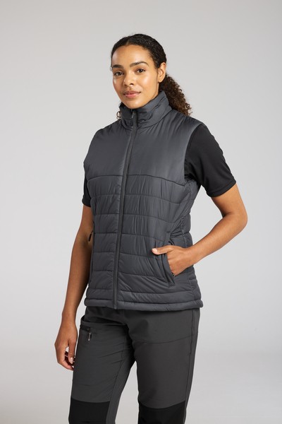A women's grey safety vest featuring a warm thermal lining, suitable for a wide range of outdoor and site work applications.