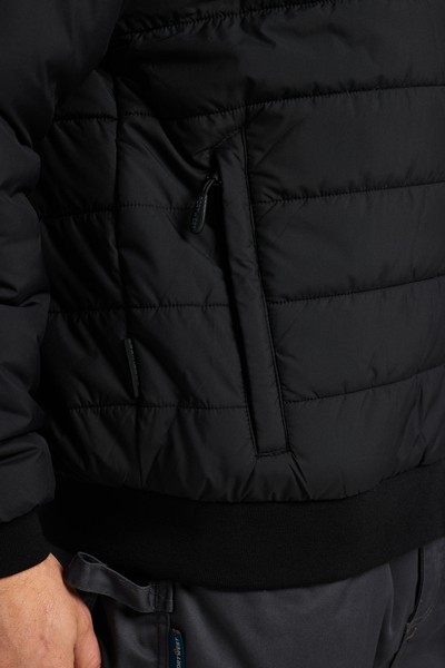 A black padded jacket featuring a warm thermal lining, suitable for a wide range of outdoor and site work applications.