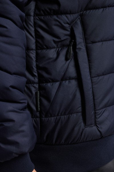A navy blue padded jacket featuring a warm thermal lining, suitable for a wide range of outdoor and site work applications.