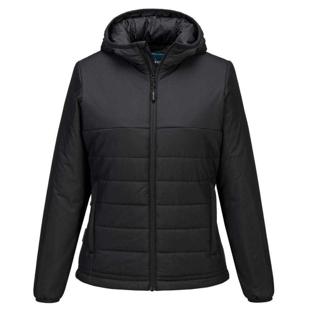 A women's black padded jacket featuring a warm thermal lining, suitable for a wide range of outdoor and site work applications.