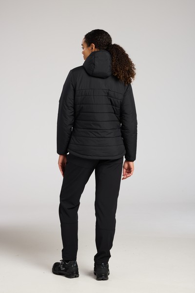 A women's black padded jacket featuring a warm thermal lining, suitable for a wide range of outdoor and site work applications.