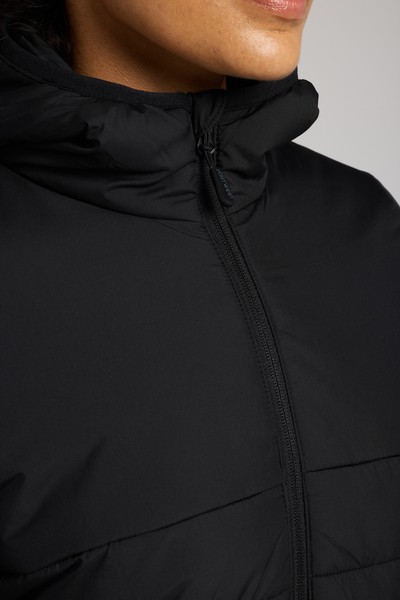 A women's black padded jacket featuring a warm thermal lining, suitable for a wide range of outdoor and site work applications.