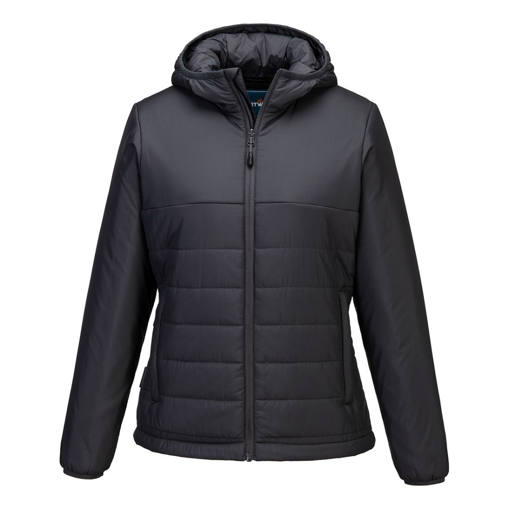 A women's grey padded jacket featuring a warm thermal lining, suitable for a wide range of outdoor and site work applications.