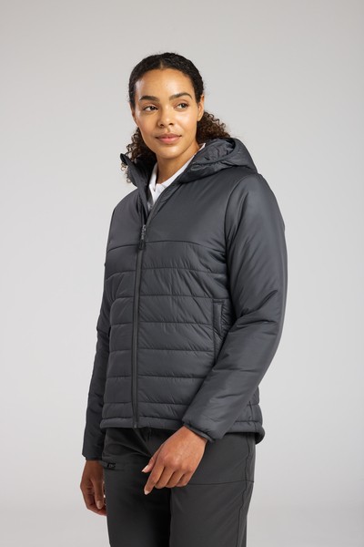 A women's grey padded jacket featuring a warm thermal lining, suitable for a wide range of outdoor and site work applications.