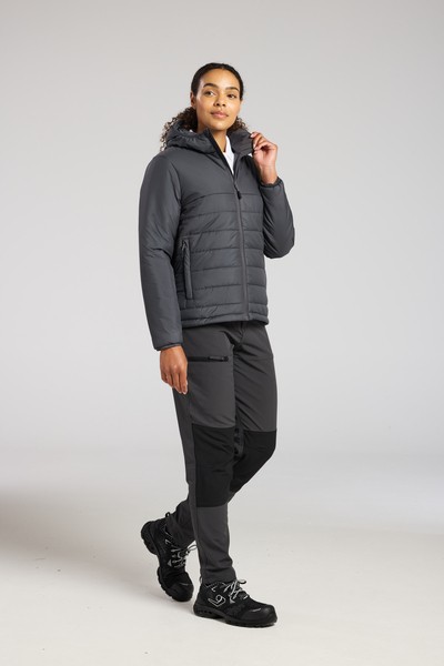 A women's grey padded jacket featuring a warm thermal lining, suitable for a wide range of outdoor and site work applications.
