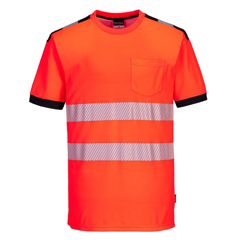 A high-visibility yellow work shirt featuring retroreflective tape panels, suitable for a wide range of outdoor and site work applications.