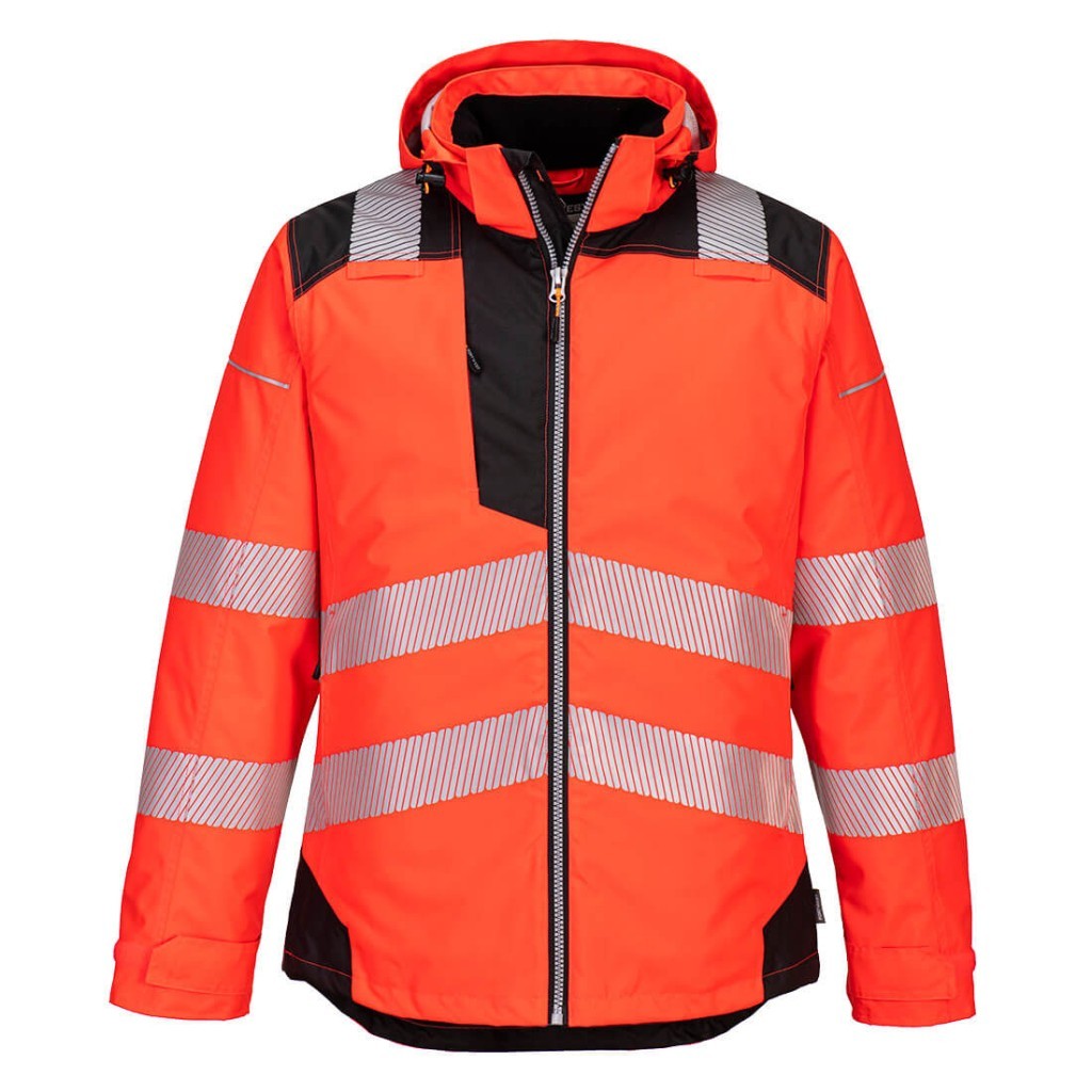 A high-visibility yellow jacket featuring retroreflective tape panels, suitable for a wide range of outdoor and site work applications.