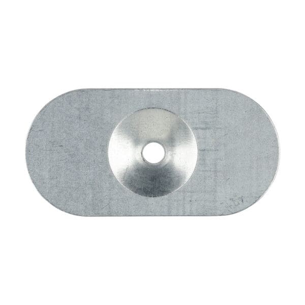 A carbon steel flat washer with a central hole for use with a bolt or screw to distribute clamping load and protect the mating surface.,