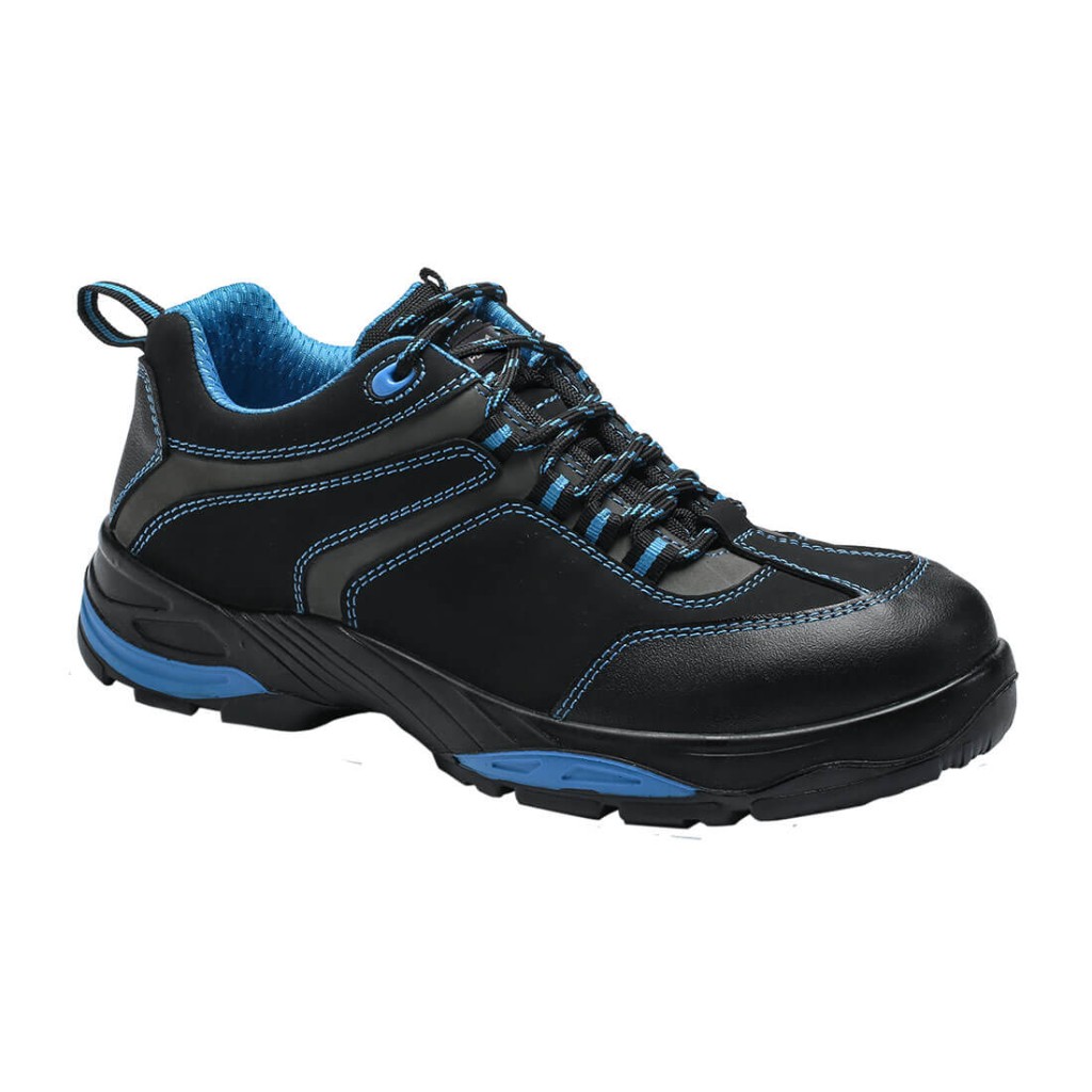 A safety trainer with a composite toecap, a cushioned insole, and a lightweight anti-slip sole, suitable for lighter-duty site work.