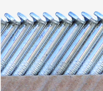 A galvanised 3.1×90mm ring-shank nail with annular rings along the shaft for enhanced withdrawal resistance in timber framing.,